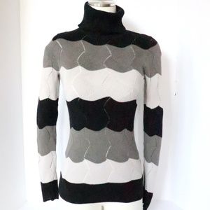 All cotton black & grey banded turtleneck sweater